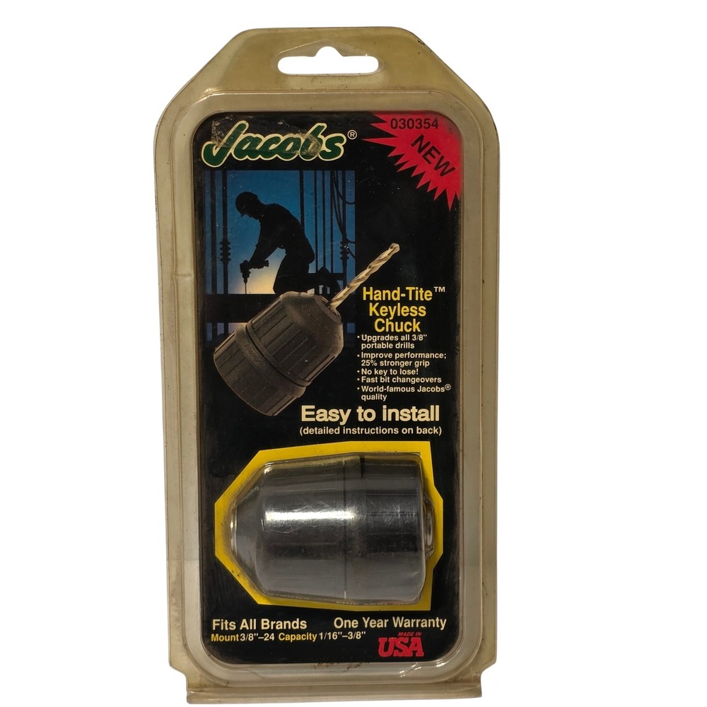 Jacobs 030354 Hand-Tite Keyless Drill Chuck 3/8-24 Mount 1/16-3/8 Capacity USA*
